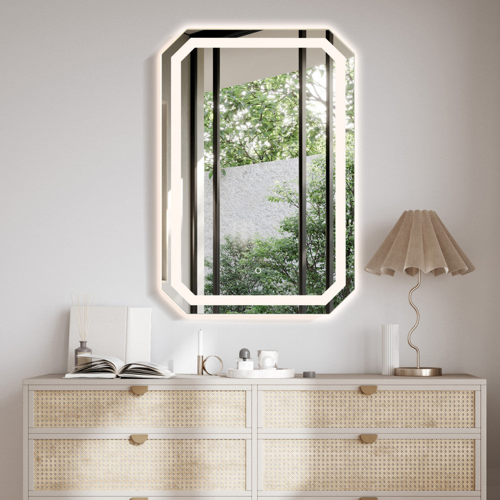 Luma Octogan Frameless LED Bathroom Vanity Mirror, 24"