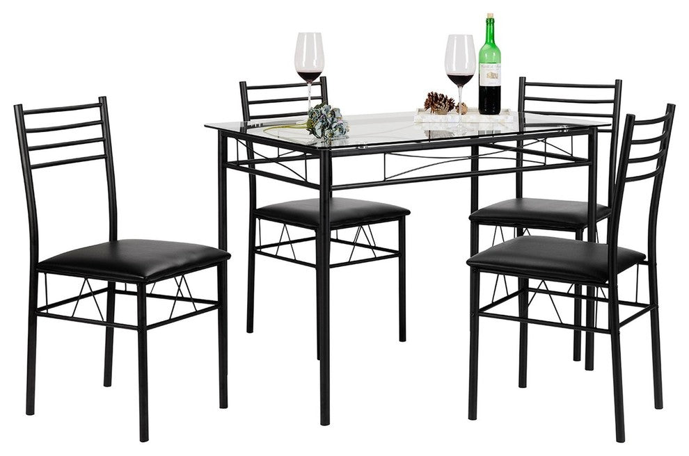 Dining Table With Chairs, 5-Piece Set, Black