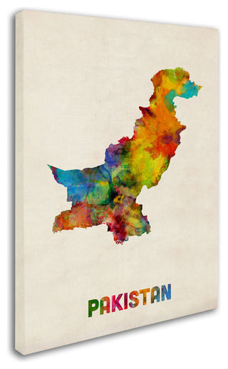 "Pakistan Watercolor Map" Canvas Art by Michael Tompsett