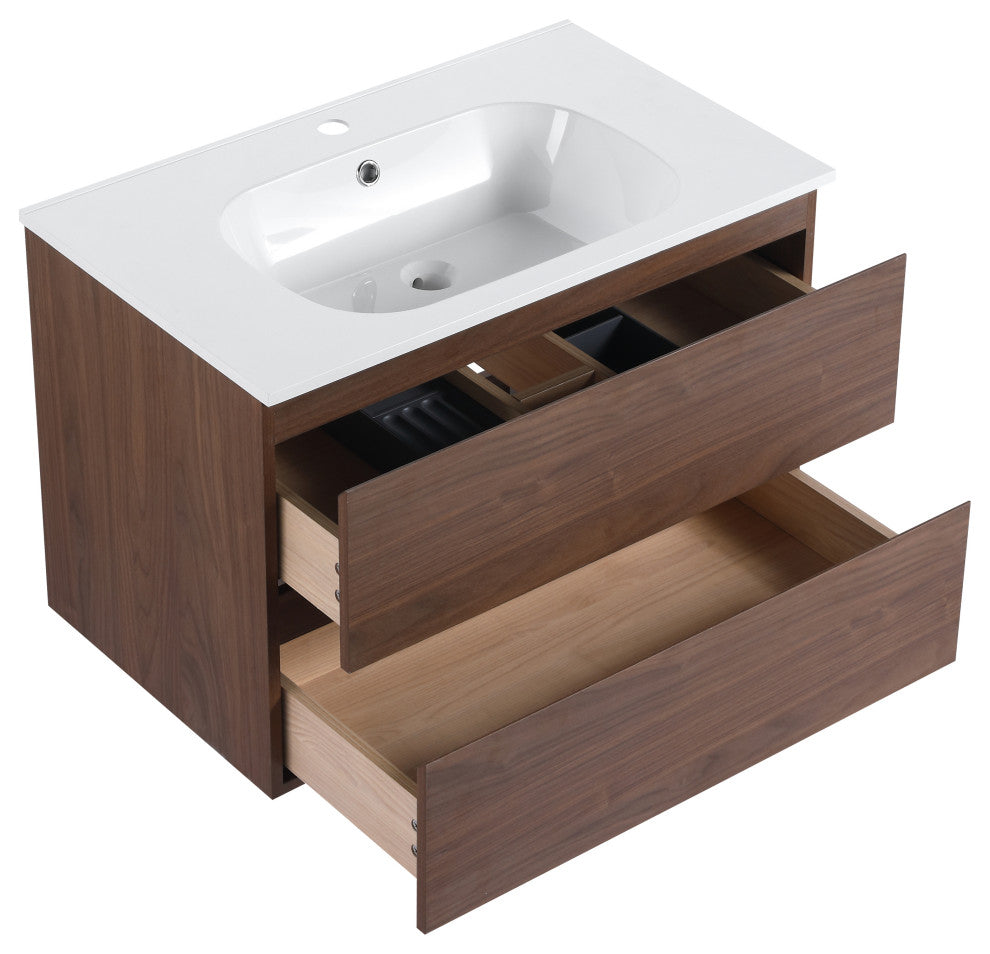 Wall-Mounted Plywood Bathroom Vanity Set in Light Oak with Integrated Gel Sink, Brown Oak, 30" X 18" X 20"