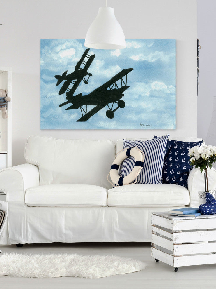 "Biplanes in a Summer Sky" Painting Print on Wrapped Canvas, 30"x20"