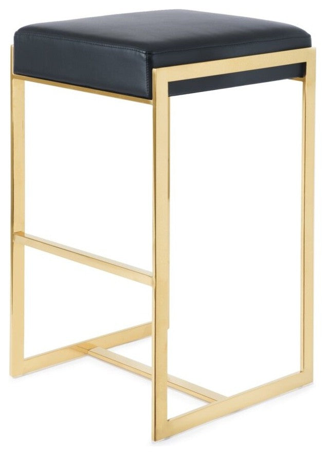 Logan Bar Stool, Polished Gold Stainless Steel Frame/Black Seat