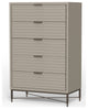 Benzara BM284283 5 Drawer Tall Dresser Chest, Honeycomb Texture, Taupe Gray