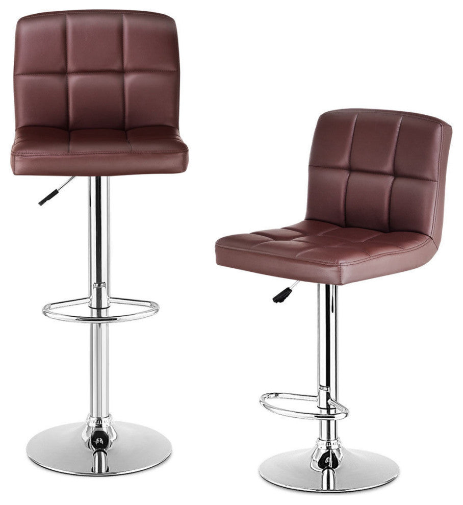 Costway Set Of 2 Bar Stools PU Leather Adjustable Barstool Swivel Brown