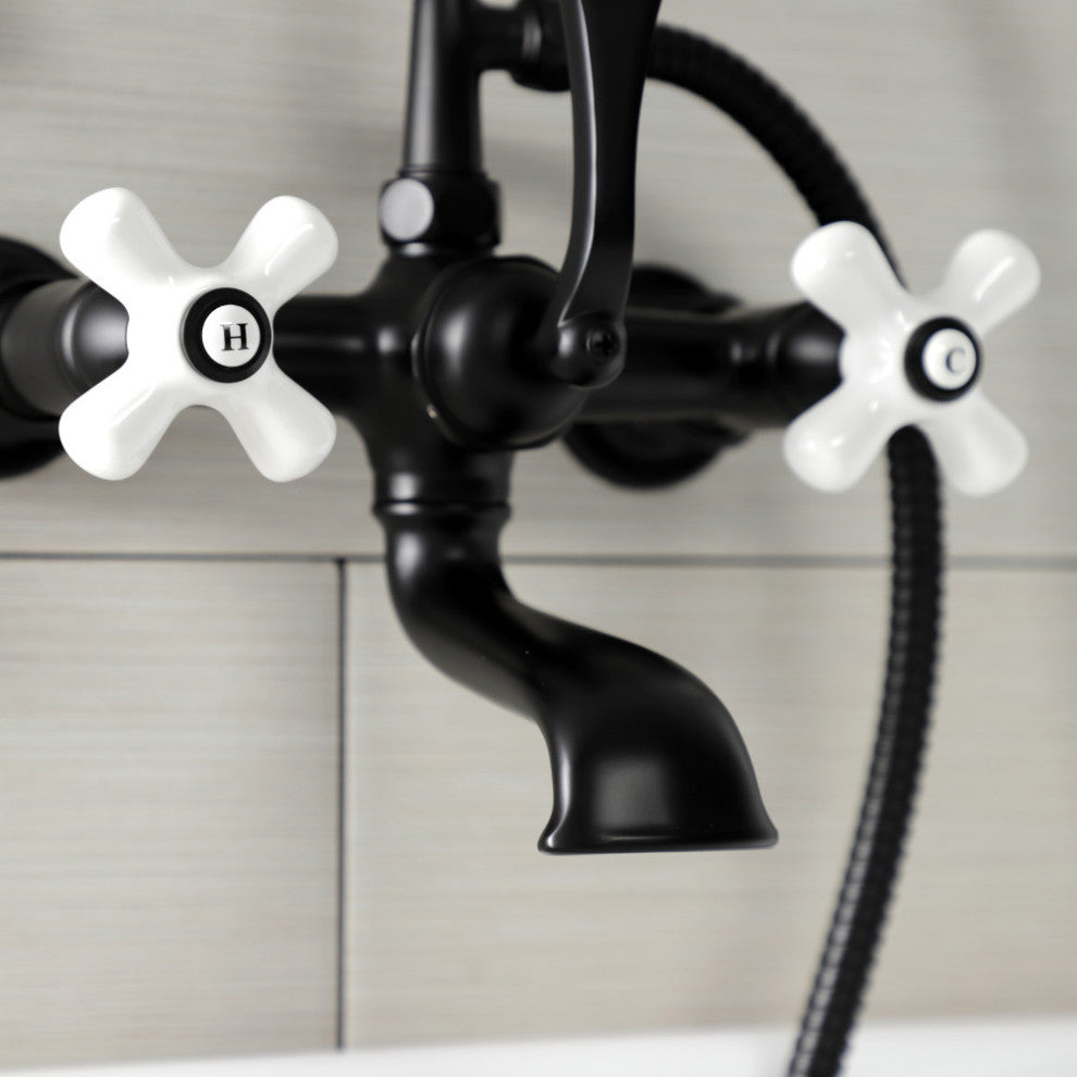 AE559T0 7" Wall Mount Tub Faucet With Hand Shower, Matte Black