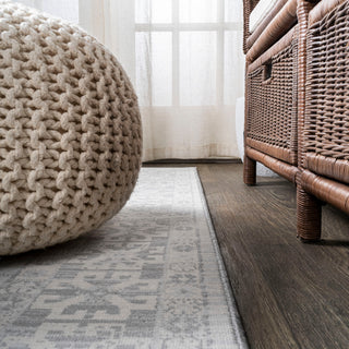 Modern Persian Vintage Medallion Light Gray 6' Square Area Rug