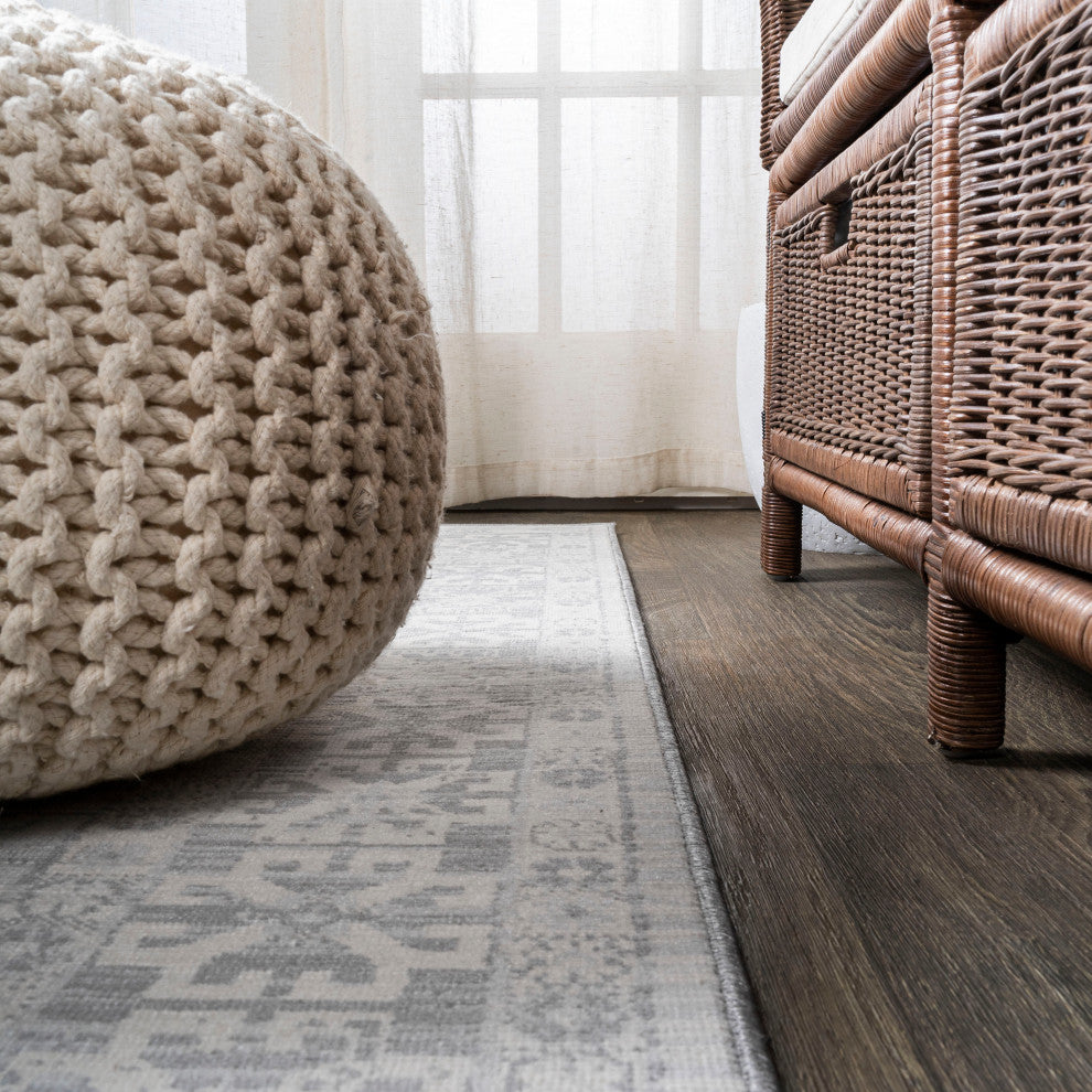 Modern Persian Vintage Medallion Light Gray 6' Square Area Rug