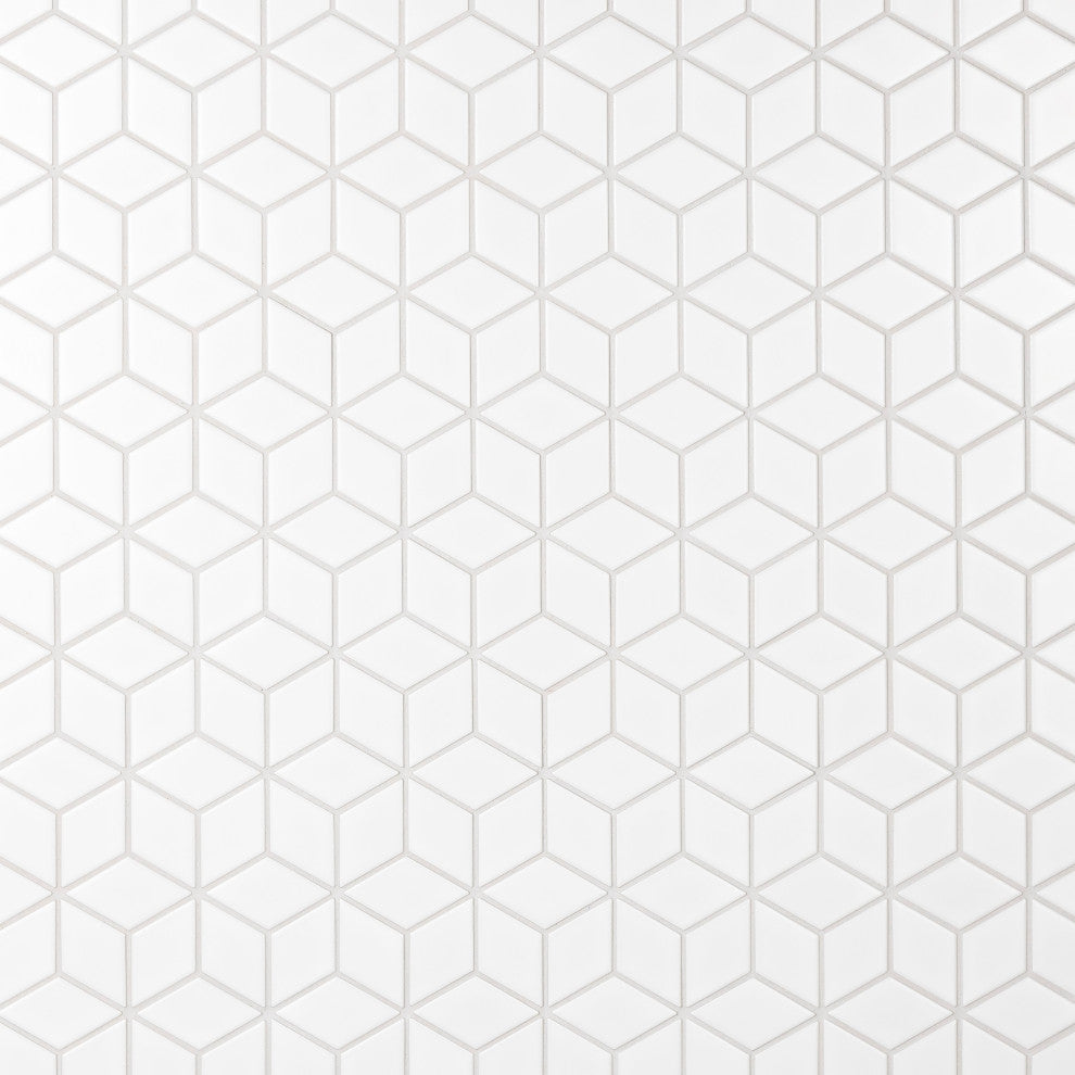 Metro Rhombus Mosaic Floor and Wall Tile, Matte White