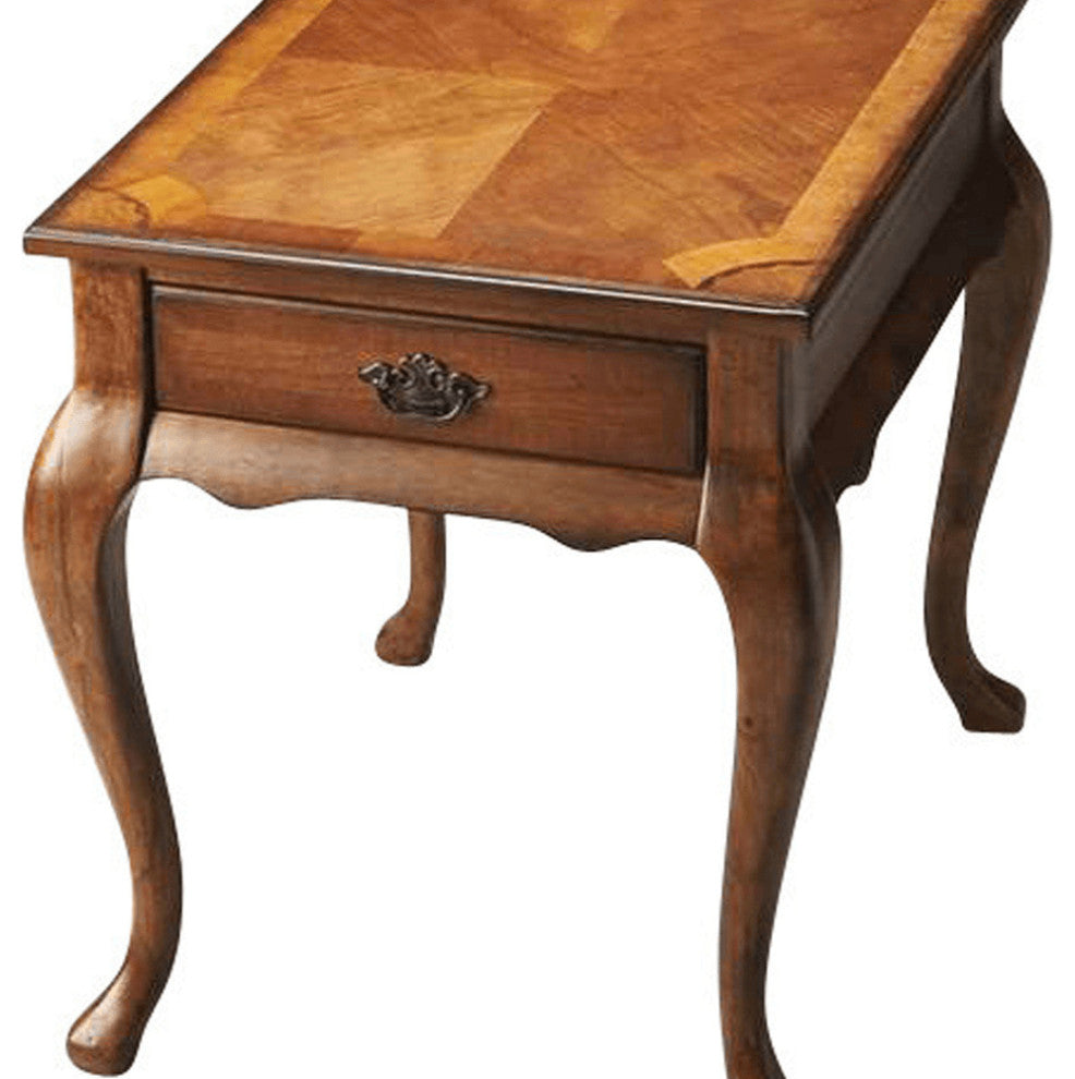 25" Medium Brown Solid And Manufactured Wood Rectangular End Table With Drawer
