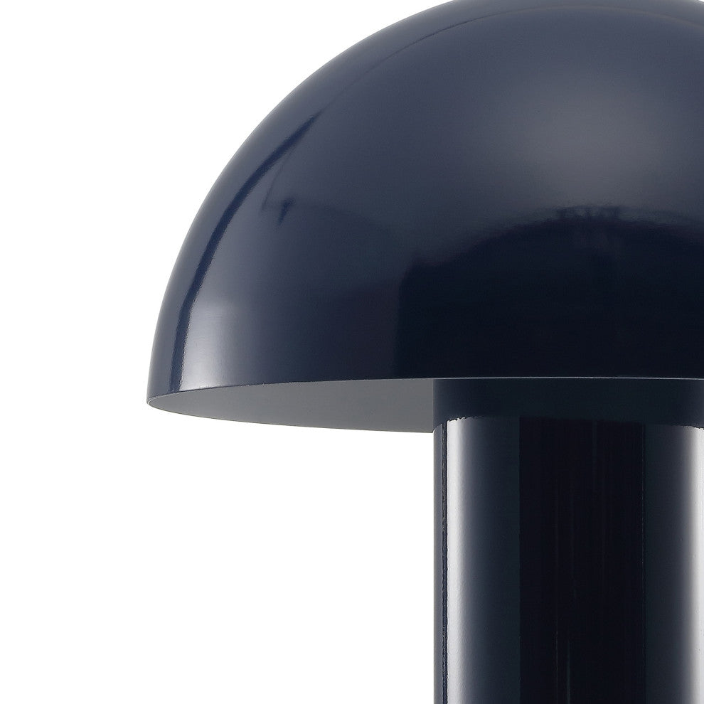 Boletus 10.75" Rechargeable/Cordless Iron LED Mushroom Table Lamp, Navy