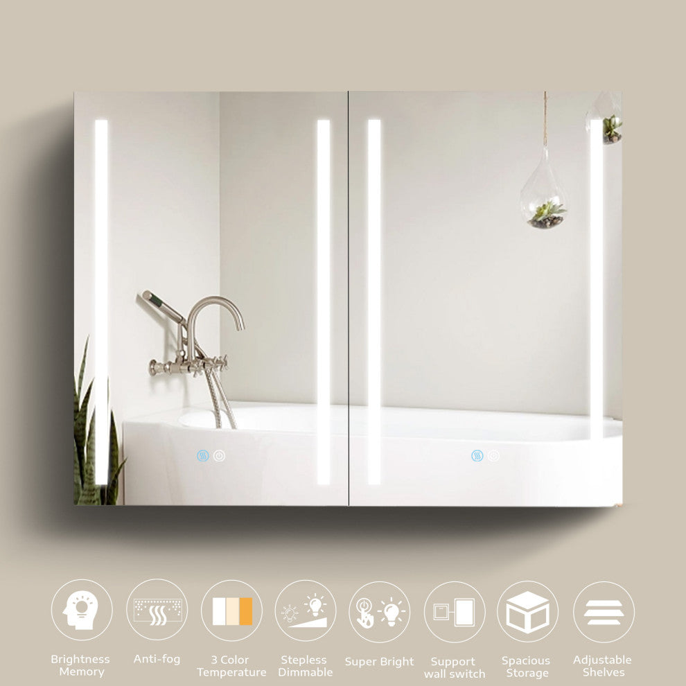 40" Aluminum Surface Mounted Medicine Cabinet with Two Doors and Mirror