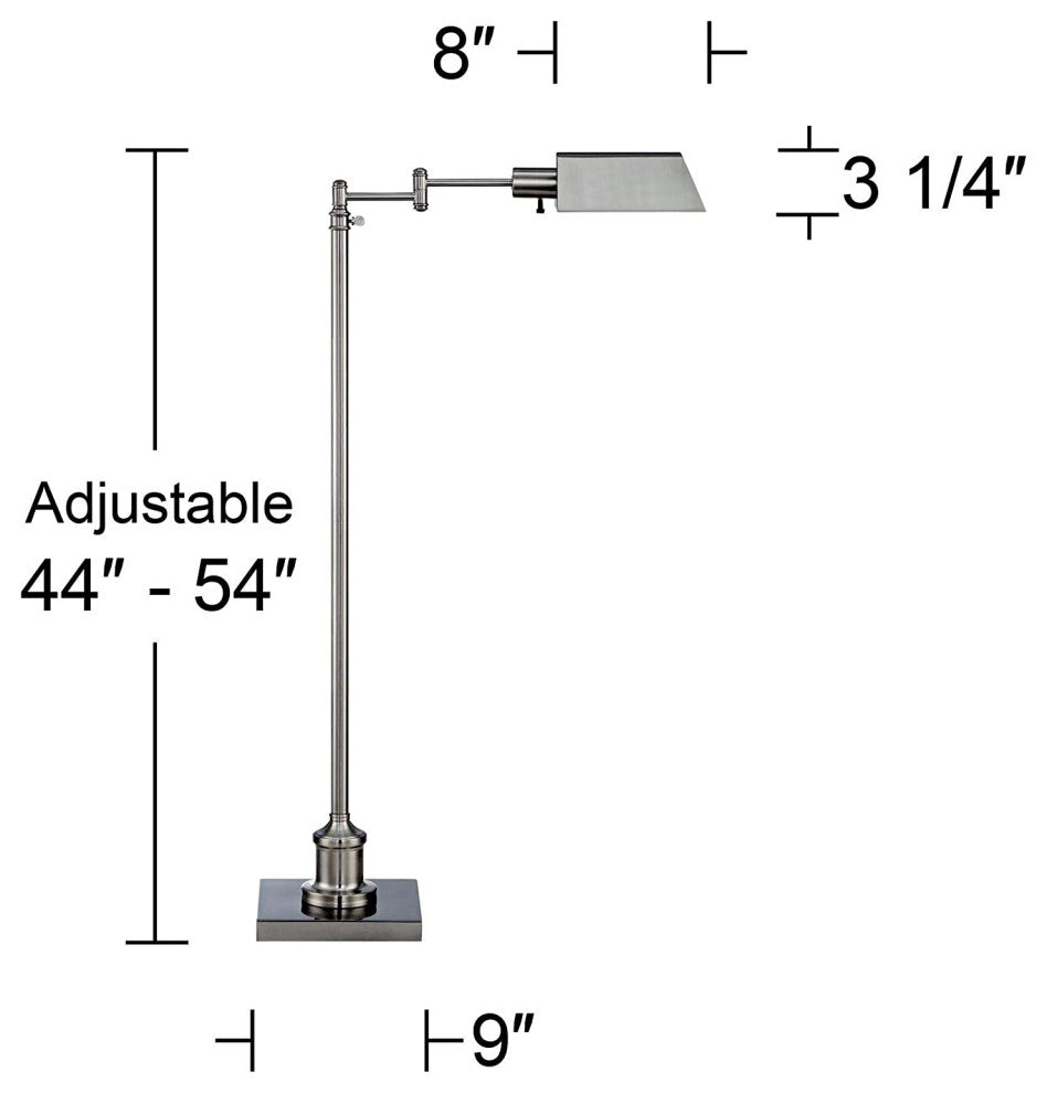 Traditional Pharmacy Floor Lamp, Adjustable Swing Arm, Brushed Nickel