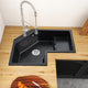 32" Modern Black Drop In Corner Kitchen Sink Single Bowl Quartz Irregular, Right Corner