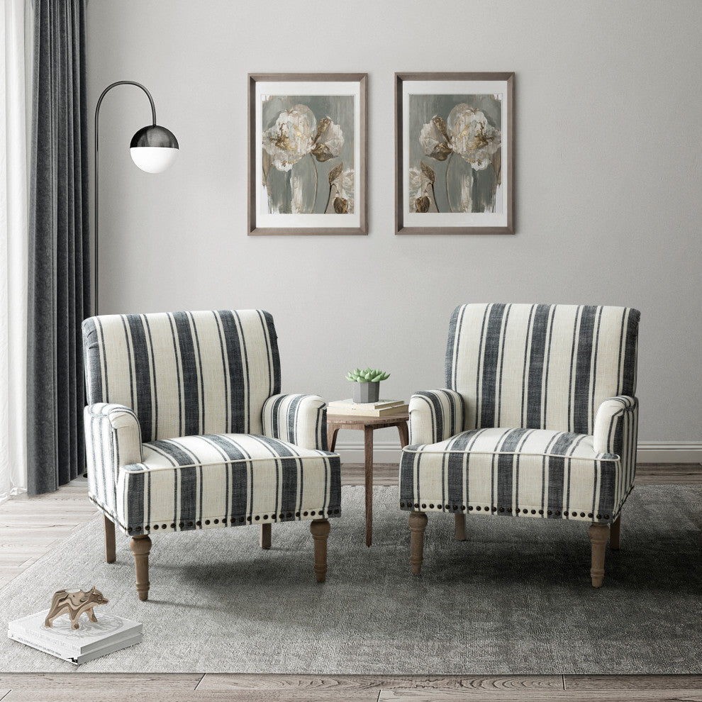 Comfy Living Room Armchair With Stripe Design Set of 2, Black