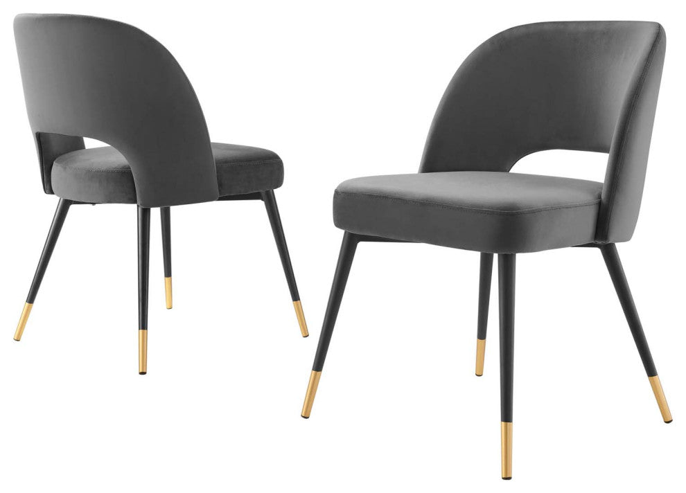 Side Dining Chair, Set of 2, Velvet, Dark Gray, Modern, Bistro Restaurant