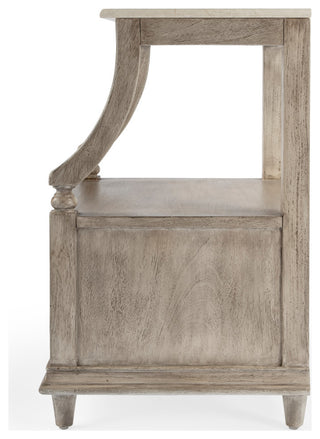 Mabel Genuine Marble and Wood 1-Drawer Nightstand, Gray