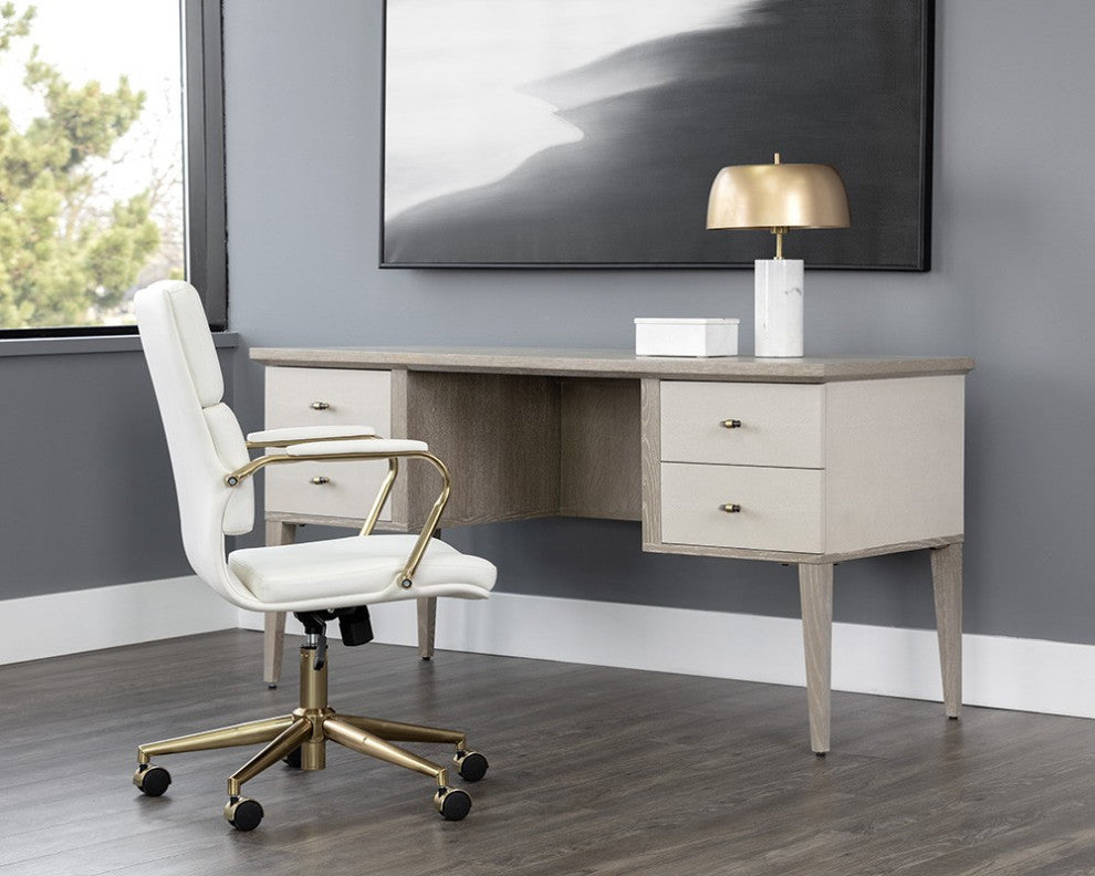 Pattinson Desk, White Ceruse, Cream Shagreen