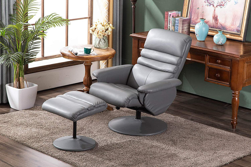 Modern Recliner Chair With Ottoman, Massage Function For Your Comfort, Grey