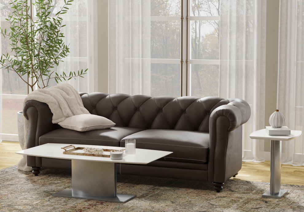 White Marble Top Coffee Table With Stainless Steel Base, White Marble Top