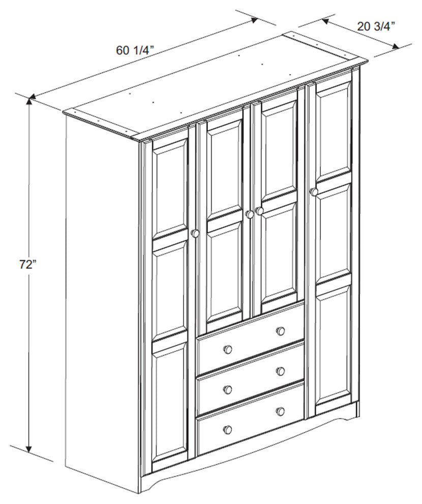 100% Solid Wood Family Wardrobe Armoire, Mocha