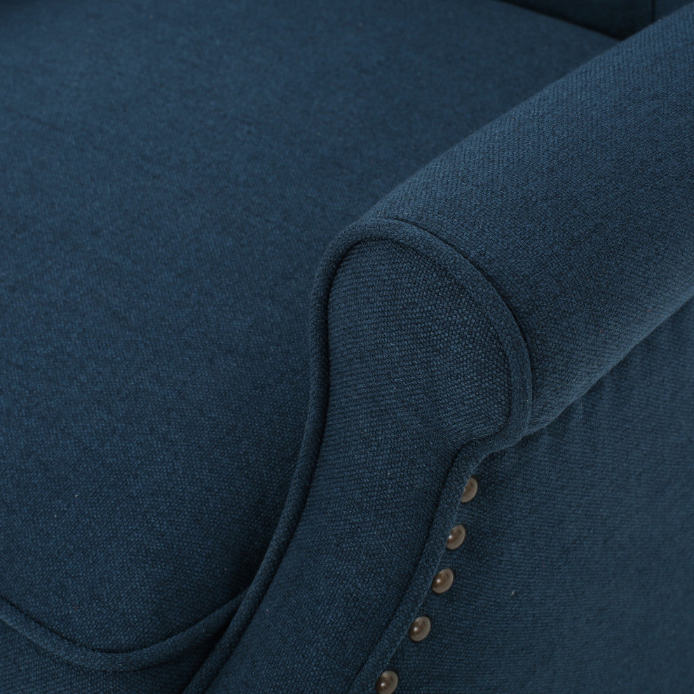 GDF Studio Xanthe Tufted Fabric Recliner, Set of 2, Navy Blue and Dark Brown