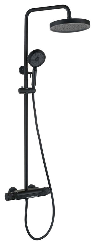 Thermostatic Wall Mounted Shower System with Multi-Function Hand Shower, Matte Black