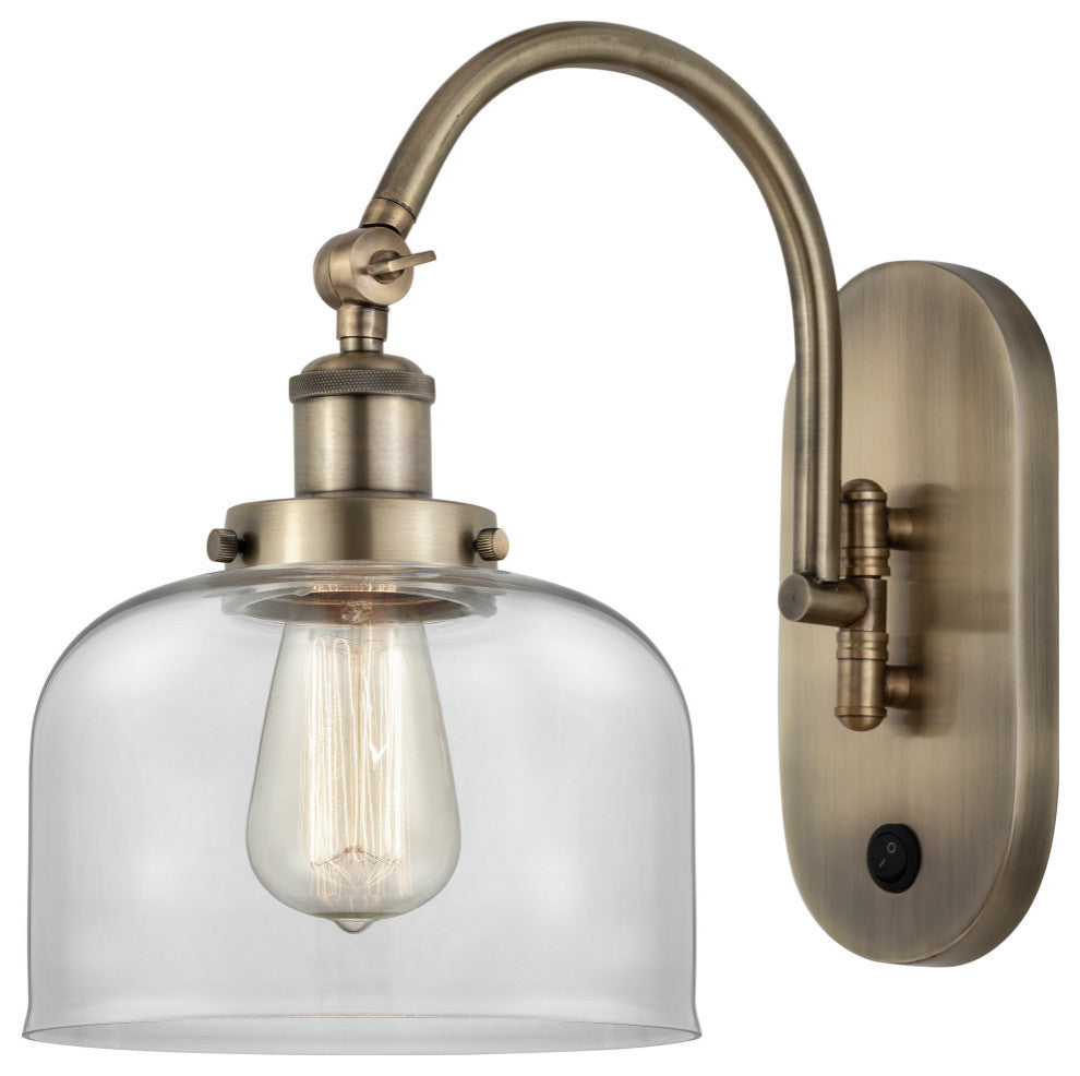 Bell Sconce, Antique Brass, Clear, Clear