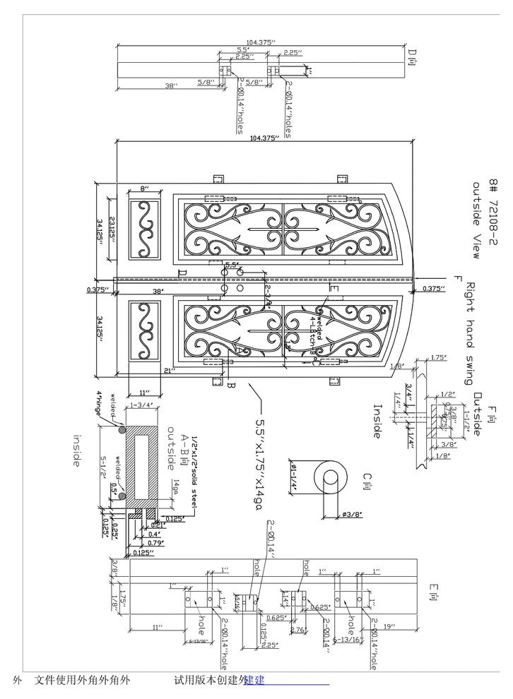 Double Wrought Iron Double Doors 108"x72"