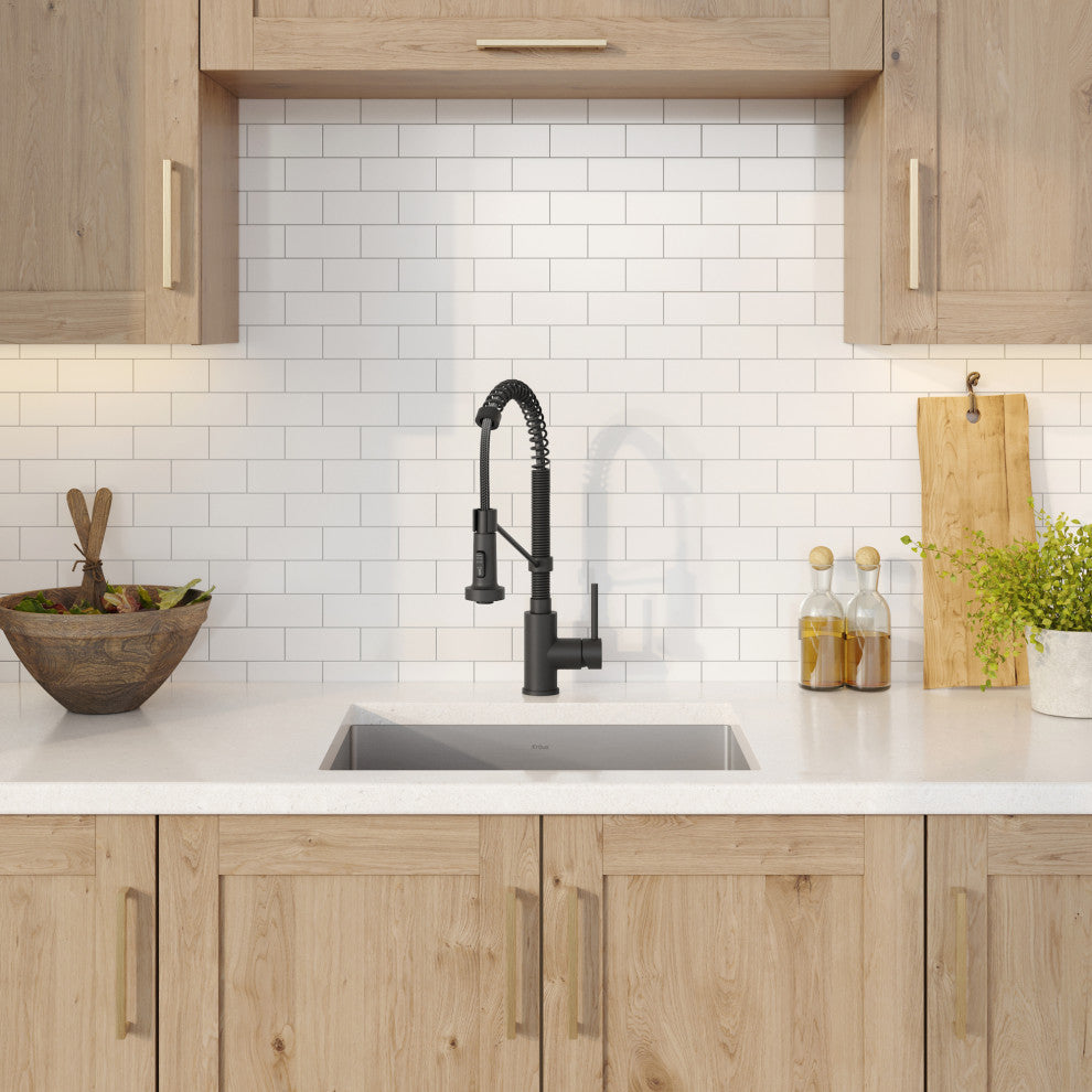23" Undermount Stainless Steel Kitchen Sink, Pull-Down Faucet MB, Dispenser