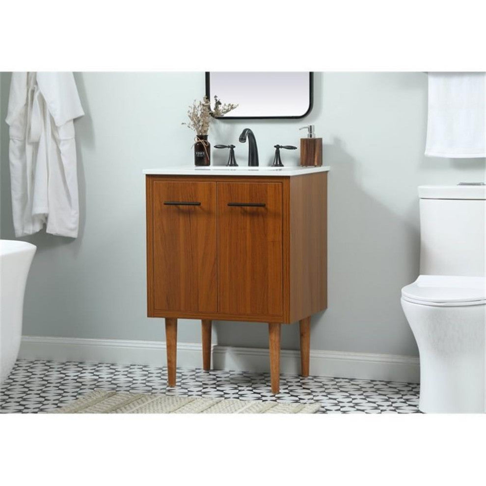 Elegant Decor Cyrus 24" Aluminum MDF Single Bathroom Vanity in Teak