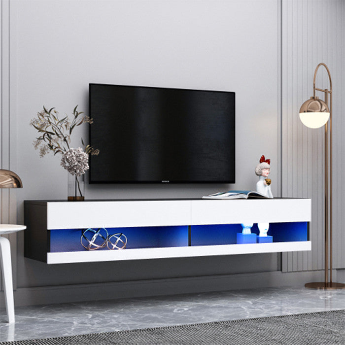Modern white MDF benches Wall Mounted Floating TV stand with 20 Color LEDs