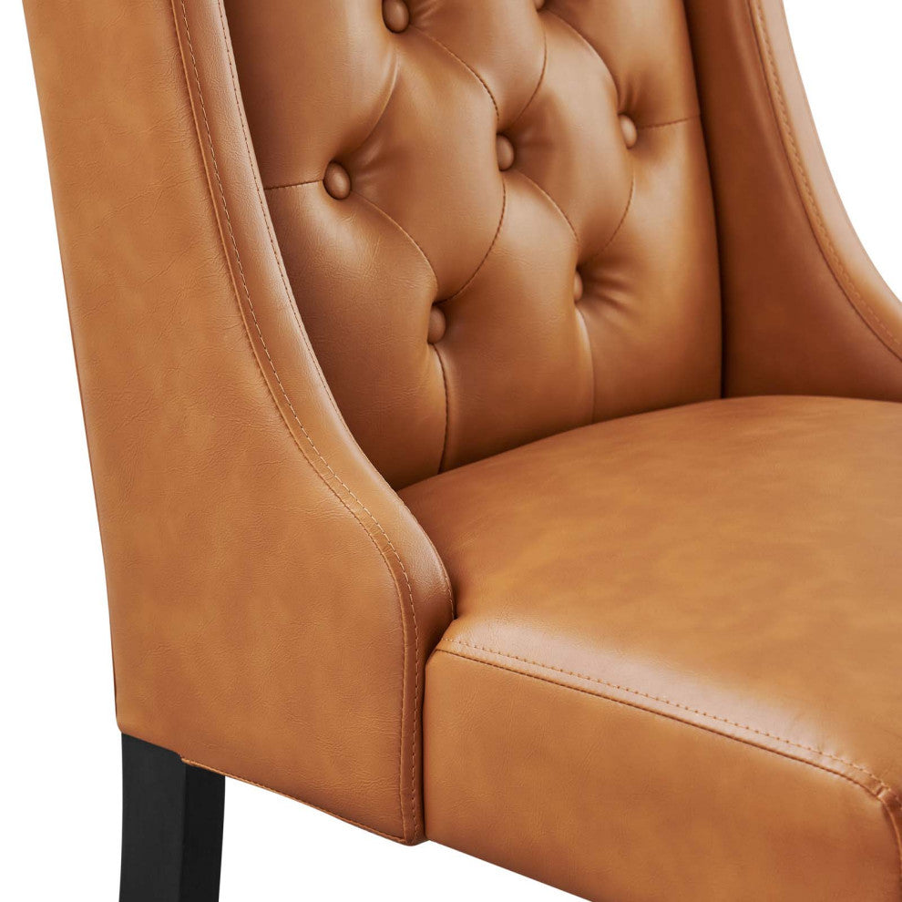 Baronet Button Tufted Vegan Leather Dining Chair, Tan
