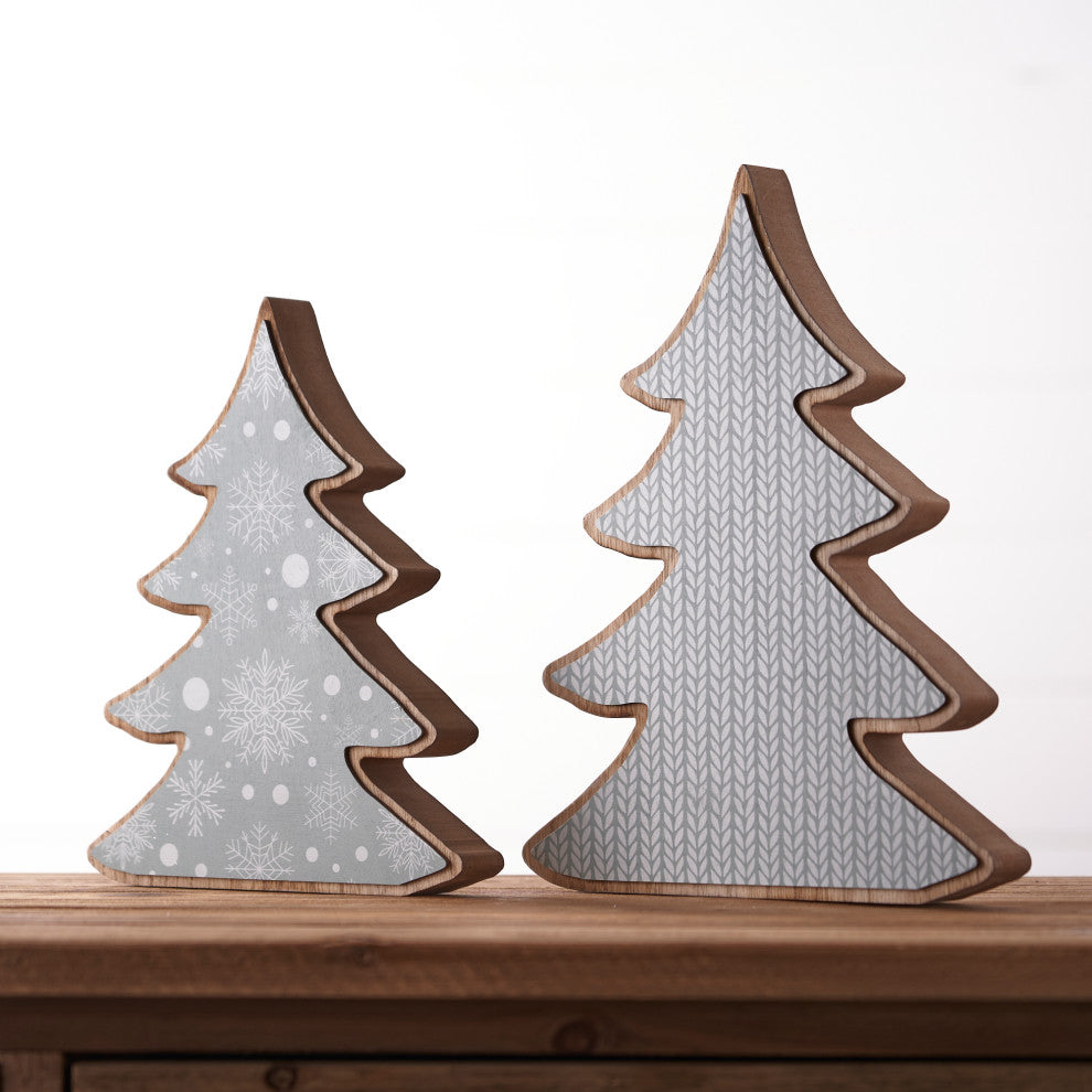 Wood Pine Tree Decor, Set of 2