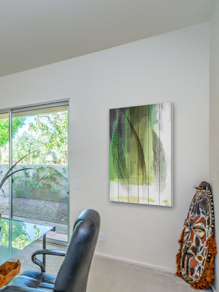 "Emerald Feathers" Print on White Wood, 30"x45"