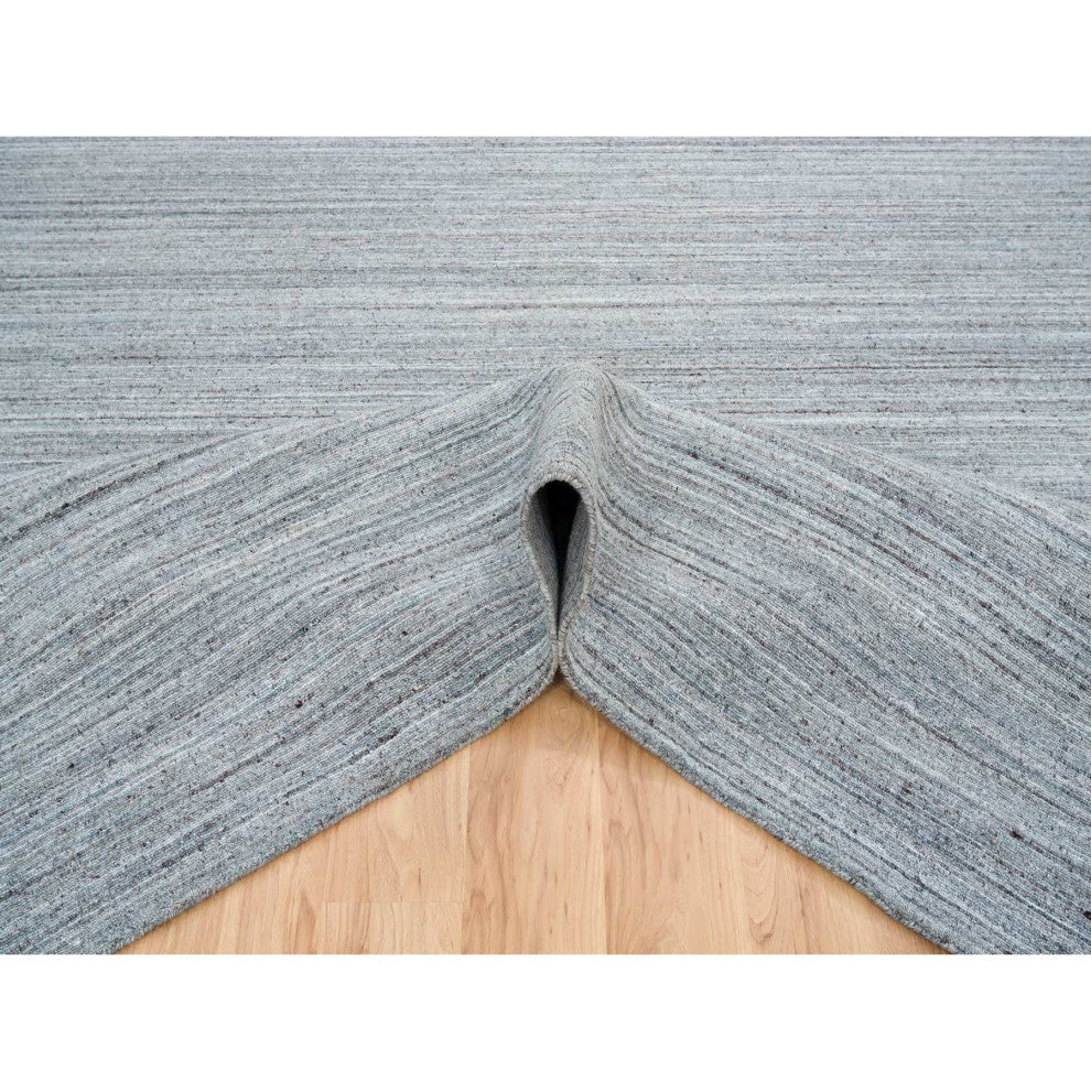 Coin Gray Wool Hand Loomed Modern Striae Design Square Oriental Rug 12'x12'