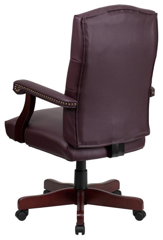 Flash Furniture Martha Washington Leather Swivel Office Chair in Burgundy