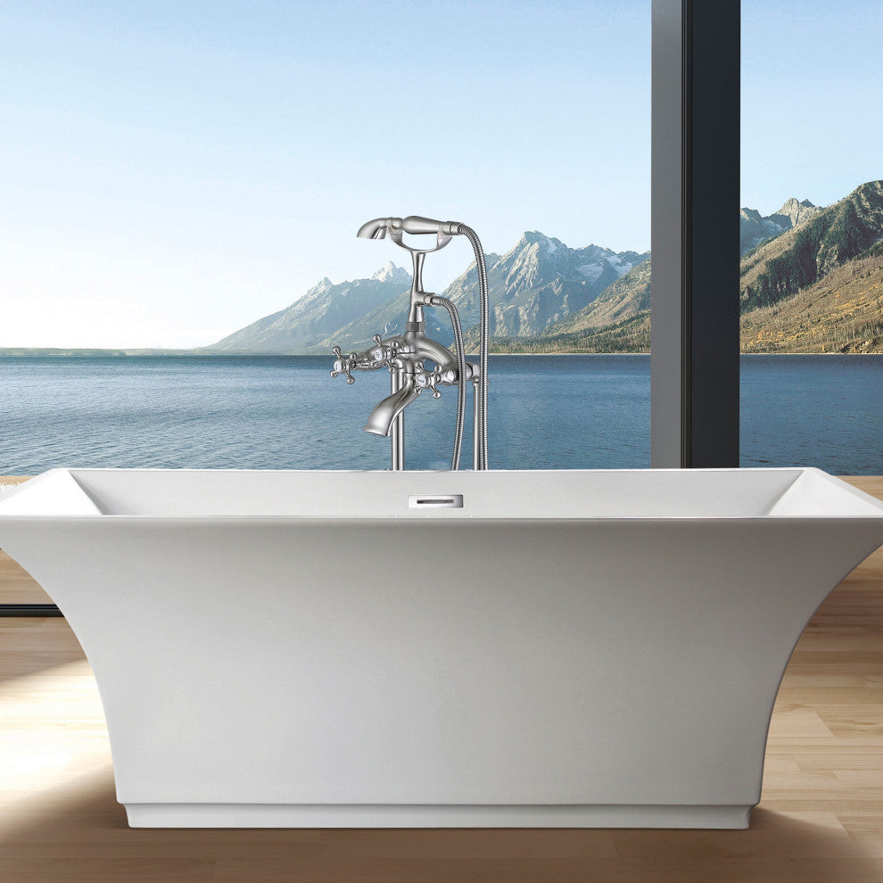 Givingtree 3 Handle Floor Mounted Clawfoot Tub Faucet with Diverted Hand Shower