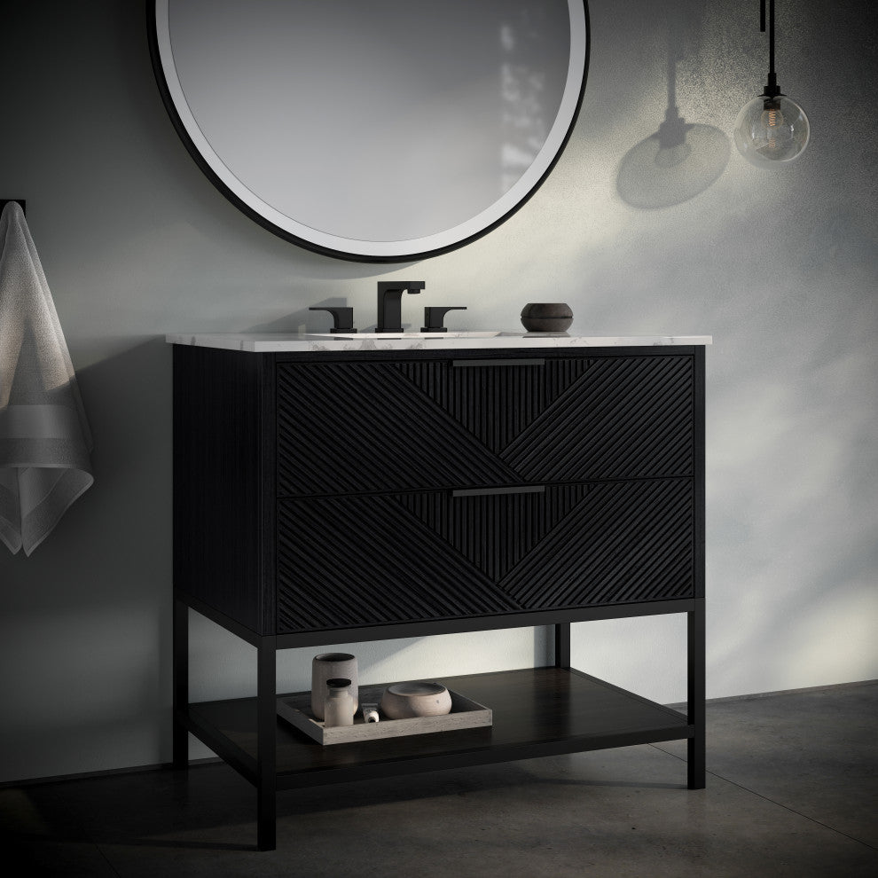 Diamond 36" Bath Vanity, Charcoal Black/Matte Black, 36", Marble Top