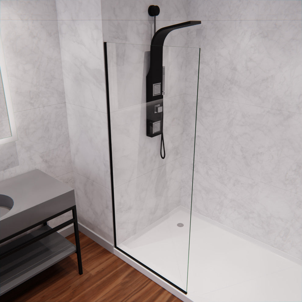 Veil Series 74"x34" Framed Frosted Glass Shower Screen Shower Door, Matte Black
