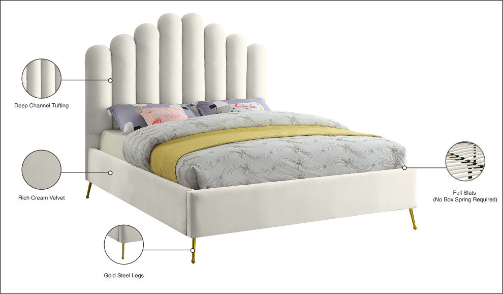 Lily Velvet Bed, Cream, Full