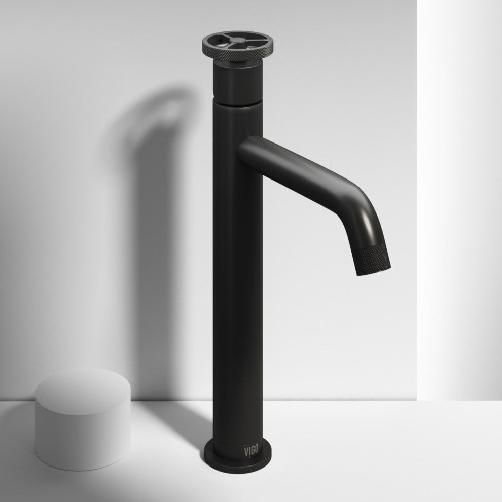 VIGO Cass 12" H Single Handle Single Hole Bathroom Vessel Faucet, Matte Black