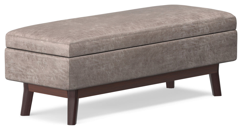 Owen Rectangular Storage Ottoman, Distressed Gray Taupe Faux Air Leather
