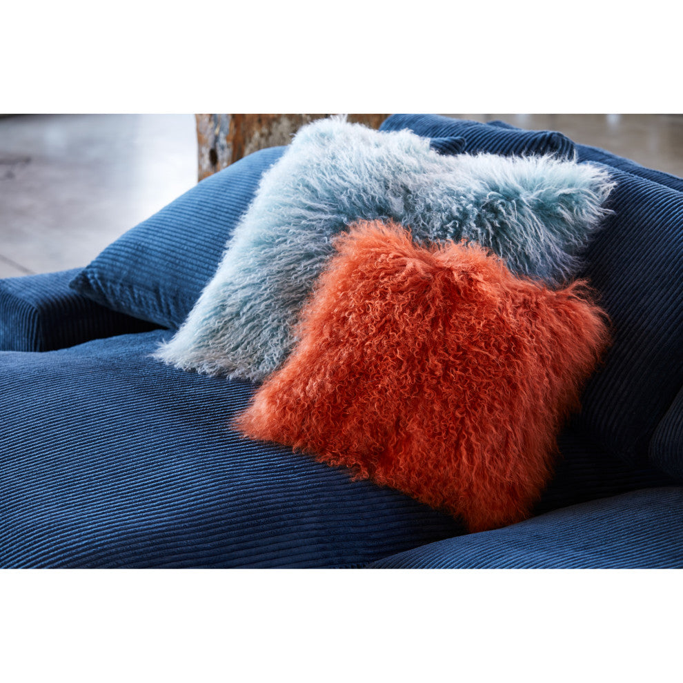 Contemporary Lamb Fur Pillow Orange - Orange