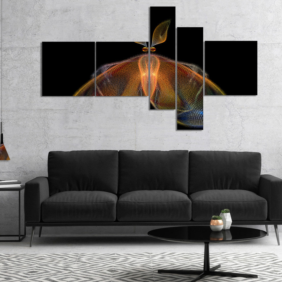Orange Fractal Butterfly in Dark, Abstract Canvas Art Print, 60"x32", 5 panels