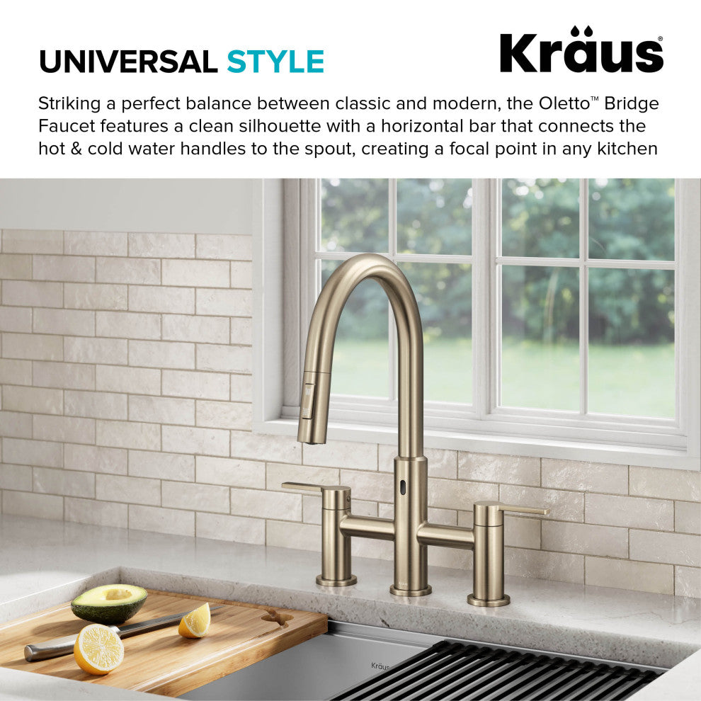 KRAUS Oletto Touchless Sensor Bridge Kitchen Faucet w Pulldown Sprayhead SFACB
