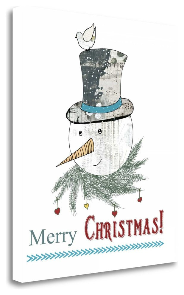 "Snowman And Bird" By Sarah Ogren, Giclee Print on Gallery Wrap Canvas