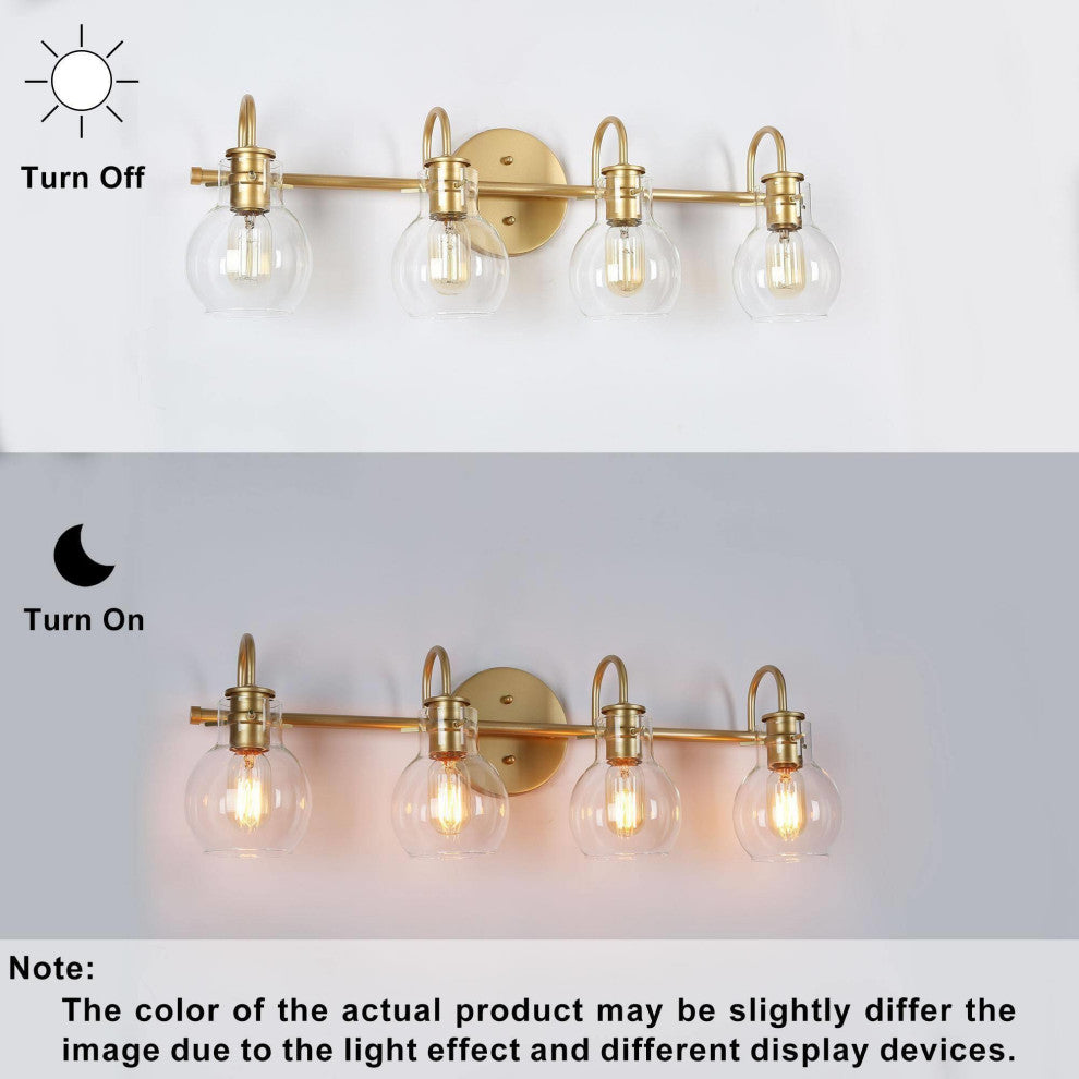 LNC Modern Clear Glass-Bell Shade Bathroom Vanity Light, Matte Gold, 4 Lights