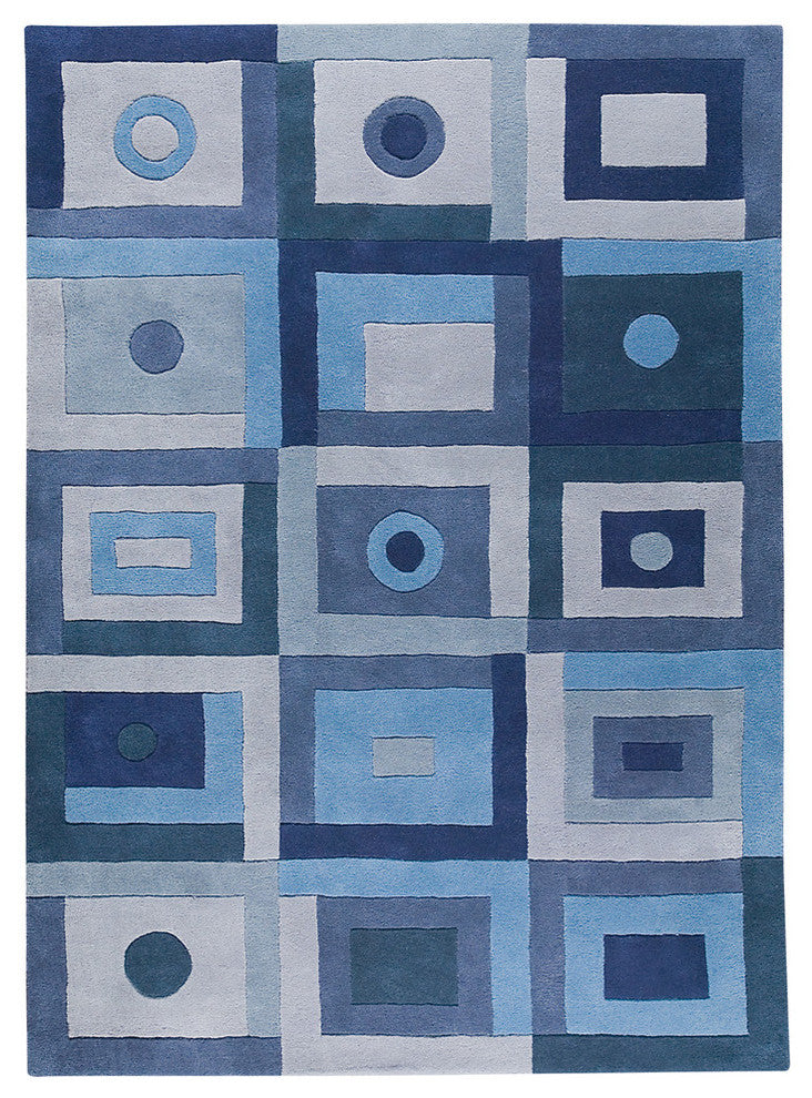 Hand Tufted Blue Wool Area Rug, 4''6"X6''6"