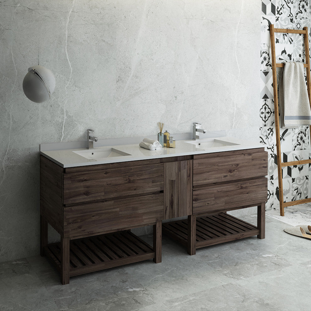 Formosa Floor Standing Open Bottom Double Sink Bathroom Cabinet With Top, 84"