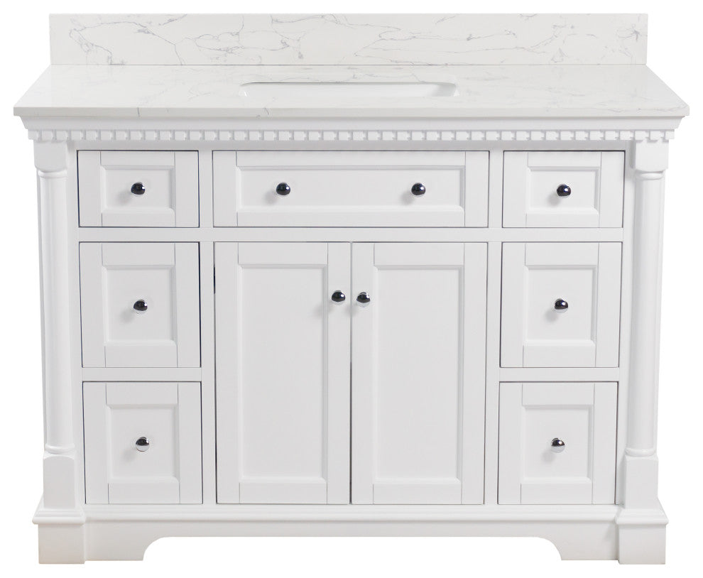 Sydney 48" Bathroom Vanity, White, Engineered Marble